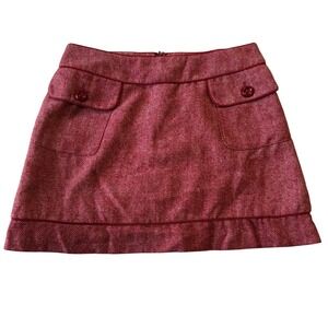 Y2K Tulle Red Herringbone Preppy Tweed Mini Skirt Button Women's Size Large